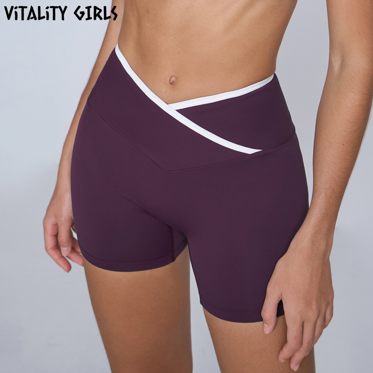 Vitality Girls撞色V腰紧身运动短裤女外穿健身裤速干瑜伽三分裤,运动/瑜伽/健身/球迷用品,瑜伽中/短裤,淘宝优惠券,粉丝福利购,淘宝优惠卷