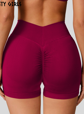 VitalityGirsl瑜伽运动短裤女V腰蜜桃提臀显瘦无缝紧身健身三分裤