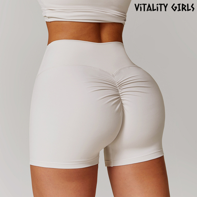 Vitality Girls磨毛瑜伽短裤女后缩皱提臀速干外穿紧身运动三分裤
