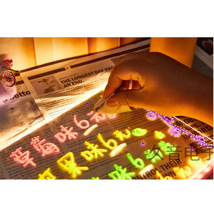 发光荧光板儿童绘画记事板led小夜灯可擦写留言板儿童发光画板
