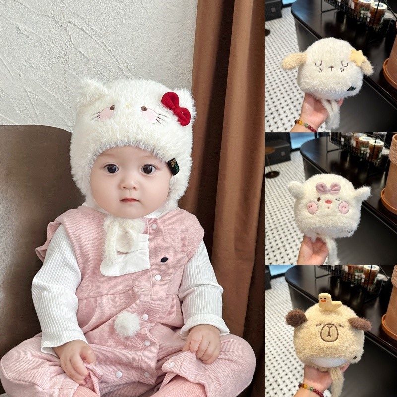 婴儿帽子冬季新款可爱KT猫毛绒保