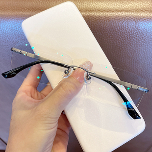 黑框无框眼镜架高级感网上配丹阳眼镜 超轻纯钛无边框近视眼镜男款