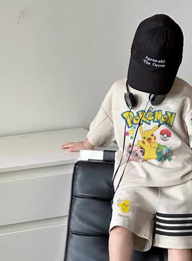 日系潮牌宝可梦男童运动套装夏装短袖短裤两件套帅气休闲T恤儿童