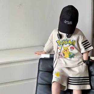 日系潮牌宝可梦男童运动套装夏装短袖短裤两件套帅气休闲T恤儿童