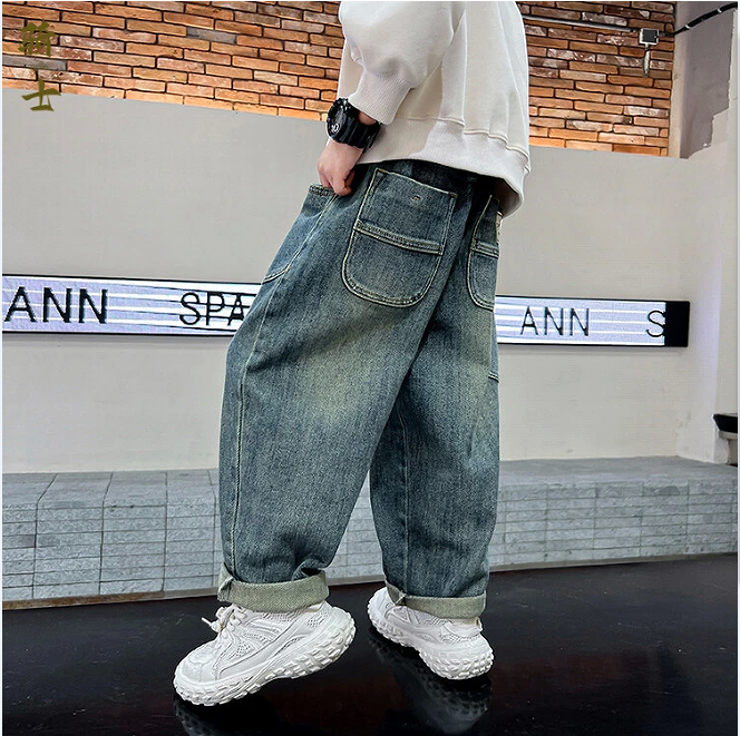 男童春秋新款牛仔裤男孩美式宽松长裤中大童小男生复古休闲直筒裤,童装/婴儿装/亲子装,儿童牛仔裤,淘宝优惠券,粉丝福利购,淘宝优惠卷