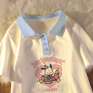 女童纯棉POLO衫2026新款帕恰狗卡通可爱学院风短袖百搭半袖上衣潮