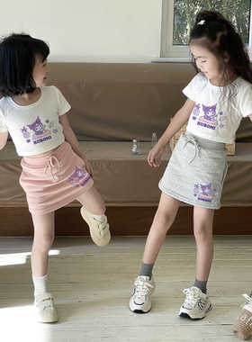 可爱库洛米短款短袖t恤半身裙套装三丽鸥女童夏季时髦儿童上衣