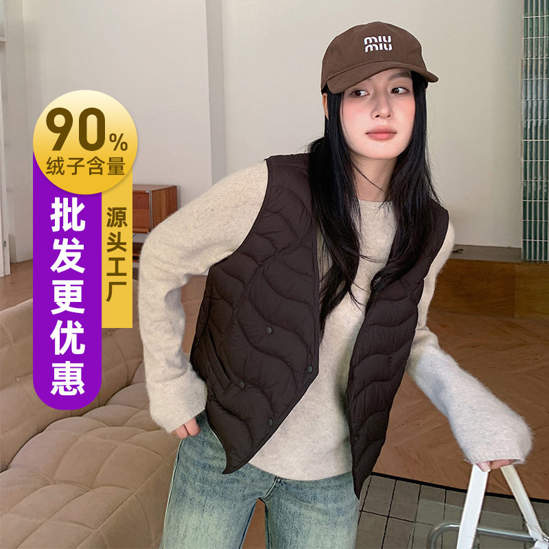 平湖90白鸭绒羽绒马甲女2026秋冬新款大V领羽绒服内胆可内搭外穿