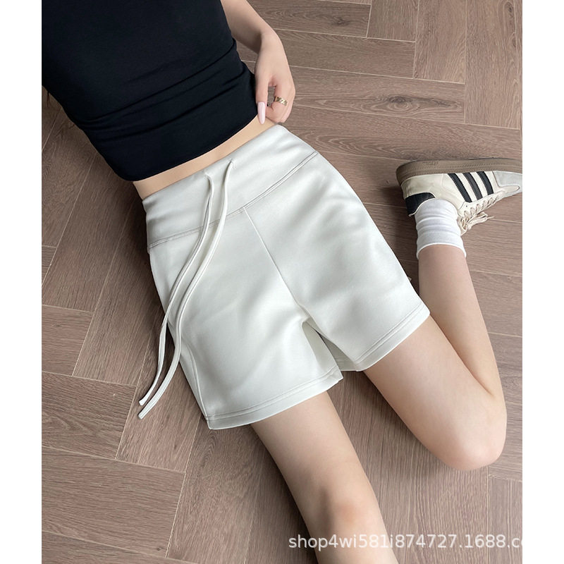 夏季白色五分运动短裤女小个子高腰宽松瑜伽健身休闲阔腿中裤