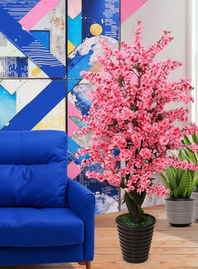 高级感假花装饰桃花树盆栽塑料樱花造景仿生植物客厅绿色仿真绿植
