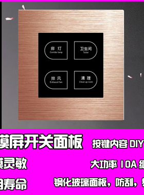 拉丝金色四开两联酒店连体智能开关面板黑色灰色铝板拉丝轻触开关