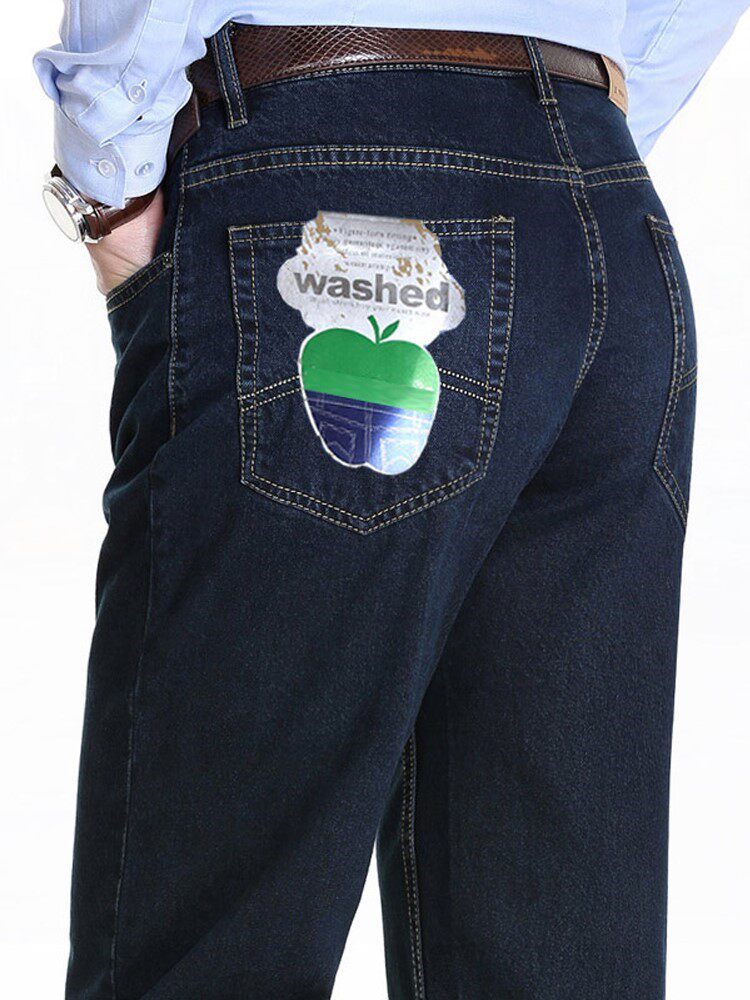 texwood苹果牛仔裤男士纯棉宽松直筒高腰中老年秋冬厚款高档裤子