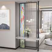 现代入户客餐厅玄关玻璃屏风轻奢不锈钢装 饰遮挡卫生间洗手台隔断