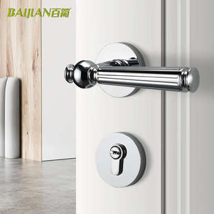 银色法式门把手卧室门锁室内木门轻奢分体锁复古亮铬磁吸静音锁具