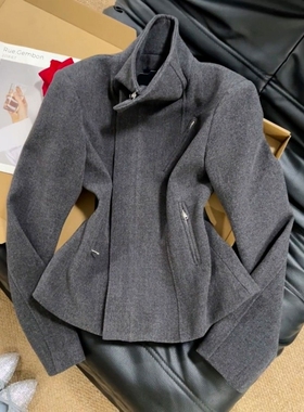 复古灰色短款立领外套女秋冬2025新款小个子香风修身夹克上衣