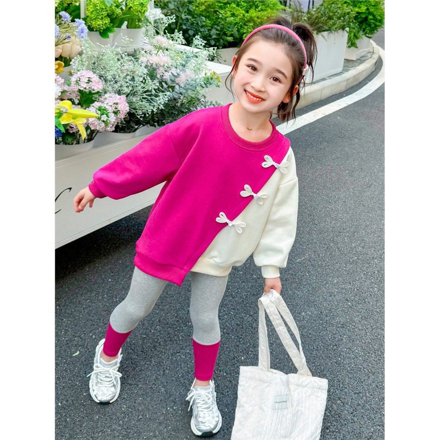 女小童洋气套装秋装2024新款宝宝盘扣卫衣春秋款小女孩时尚两件套,女装/女士精品,时尚套装,淘宝优惠券,粉丝福利购,淘宝优惠卷