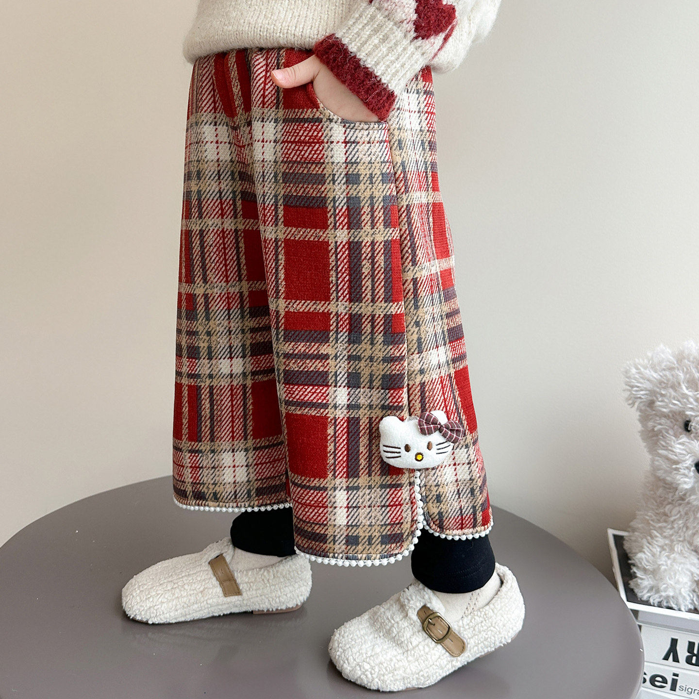 女小童洋气加绒卫裤冬季女宝宝假两件加厚格子裤冬装儿童阔腿长裤,女装/女士精品,卫裤,淘宝优惠券,粉丝福利购,淘宝优惠卷