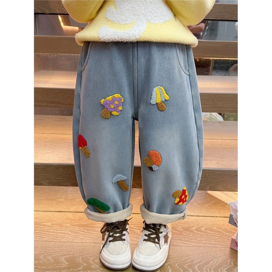 女小童秋冬款加绒牛仔裤2025新款儿童加厚一体绒冬装宝宝卡通裤子,女装/女士精品,卫裤,淘宝优惠券,粉丝福利购,淘宝优惠卷