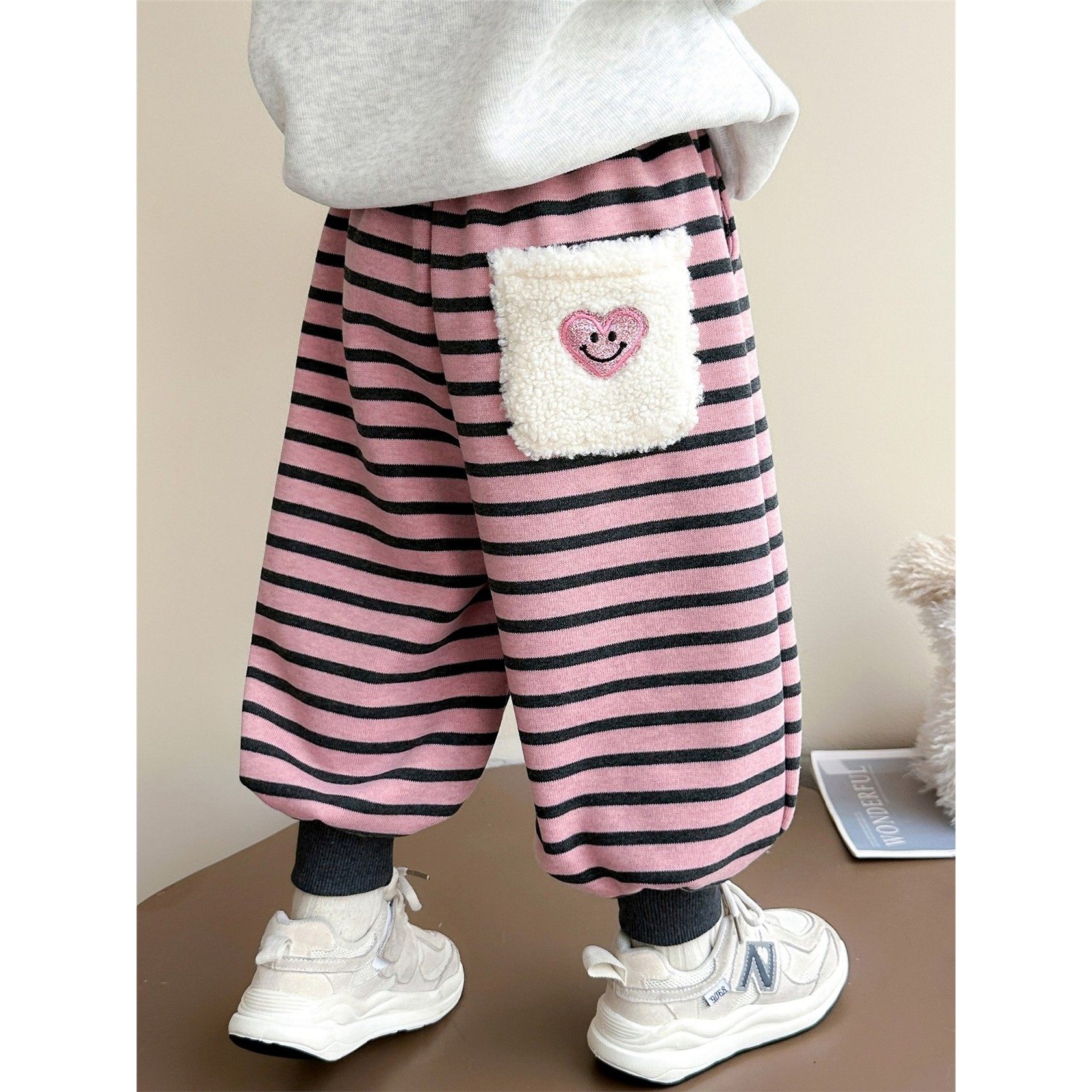 女小童爱心加绒卫裤秋冬款女宝宝加厚条纹裤冬装幼儿园休闲运动裤,女装/女士精品,卫裤,淘宝优惠券,粉丝福利购,淘宝优惠卷