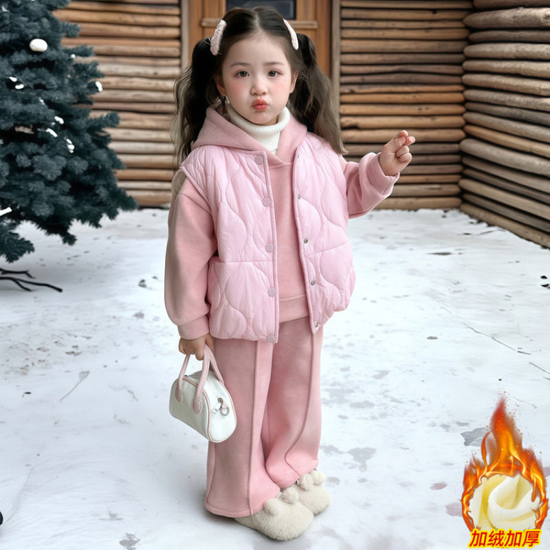 女童冬装加绒加厚套装2025新款韩版洋气中小童女孩秋冬马甲三件套,户外/登山/野营/旅行用品,作训外套/套装/野战套装,淘宝优惠券,粉丝福利购,淘宝优惠卷