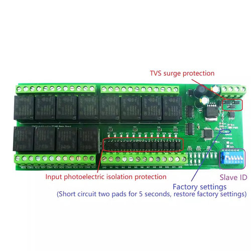 DC 12V 24V 多功能RS485 IO板12个光隔离NPN输入和12个继电器输出