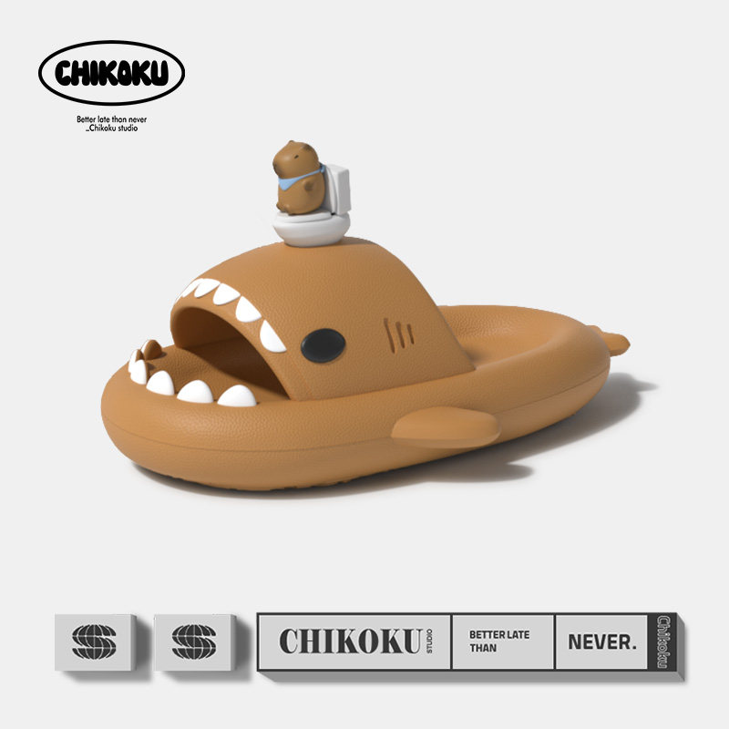 chikoku卡皮巴拉情侣鲨鱼拖鞋图片