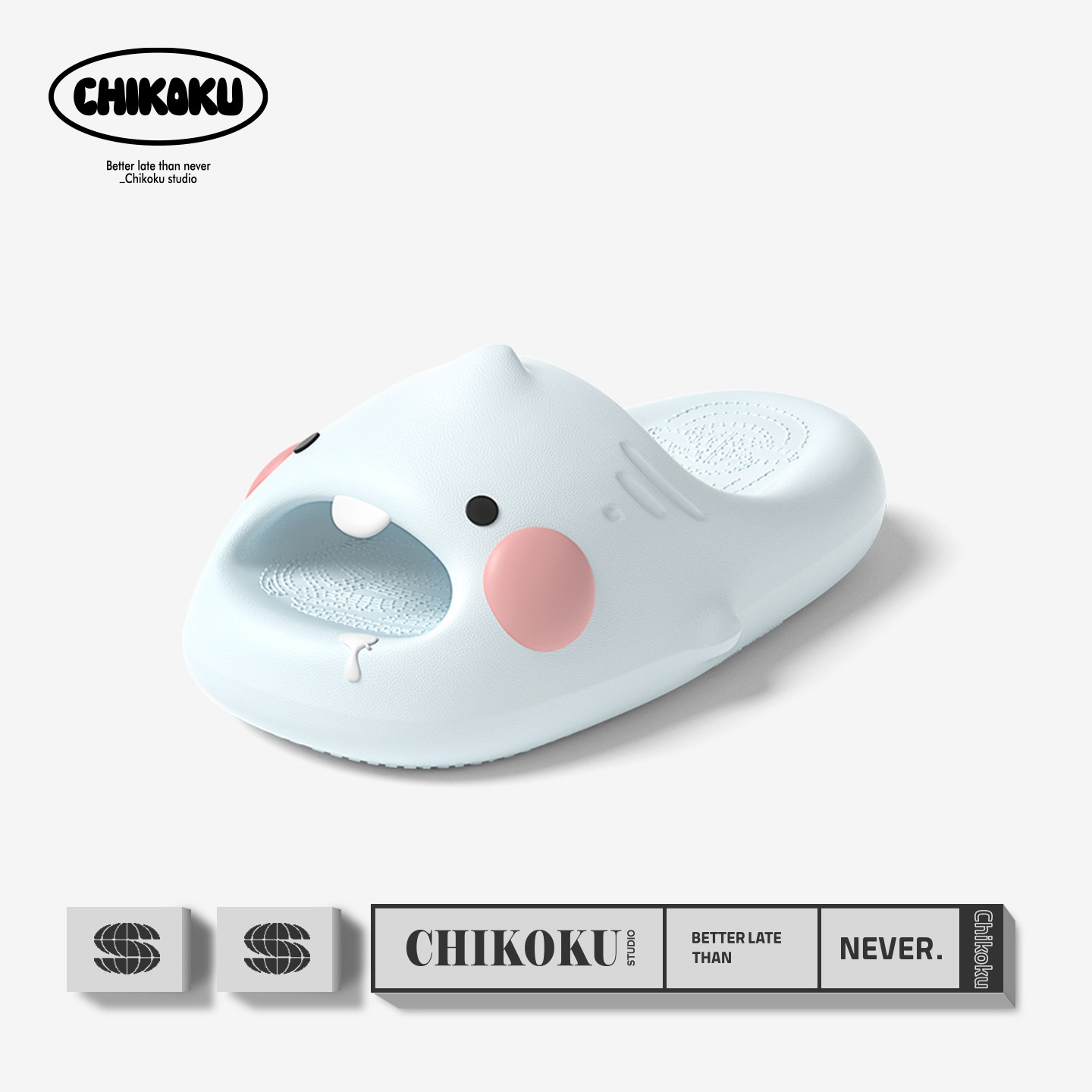 chikoku可爱萌牙鲨鱼拖鞋女夏居家浴室防滑厚底情侣抗菌凉拖鞋