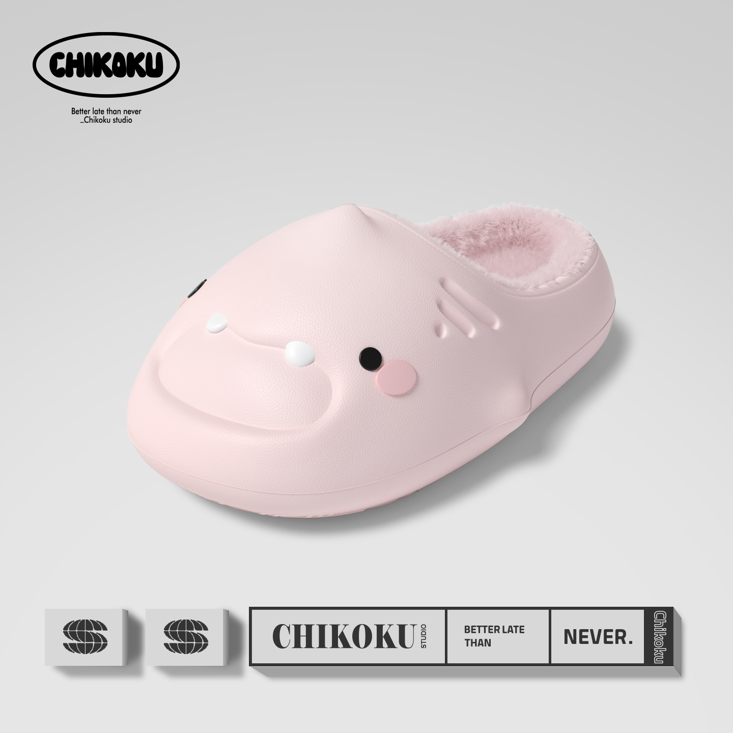 chikoku鲨鱼防水棉拖鞋女2025冬新款居家舒适厚底防滑情侣拖鞋男