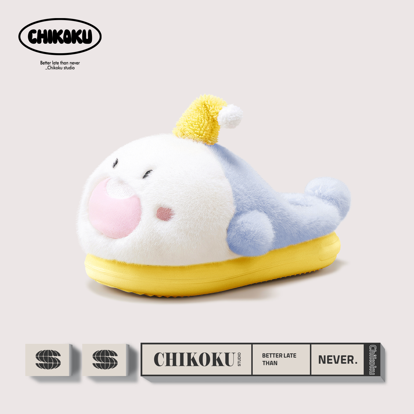 可爱小鲨帽棉拖鞋女冬季加绒保暖