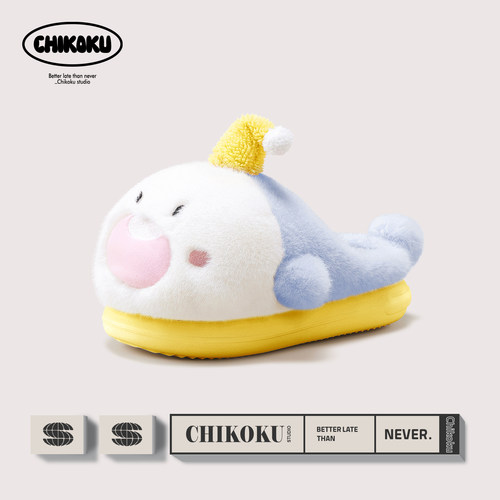 可爱小鲨帽棉拖鞋女冬季加绒保暖