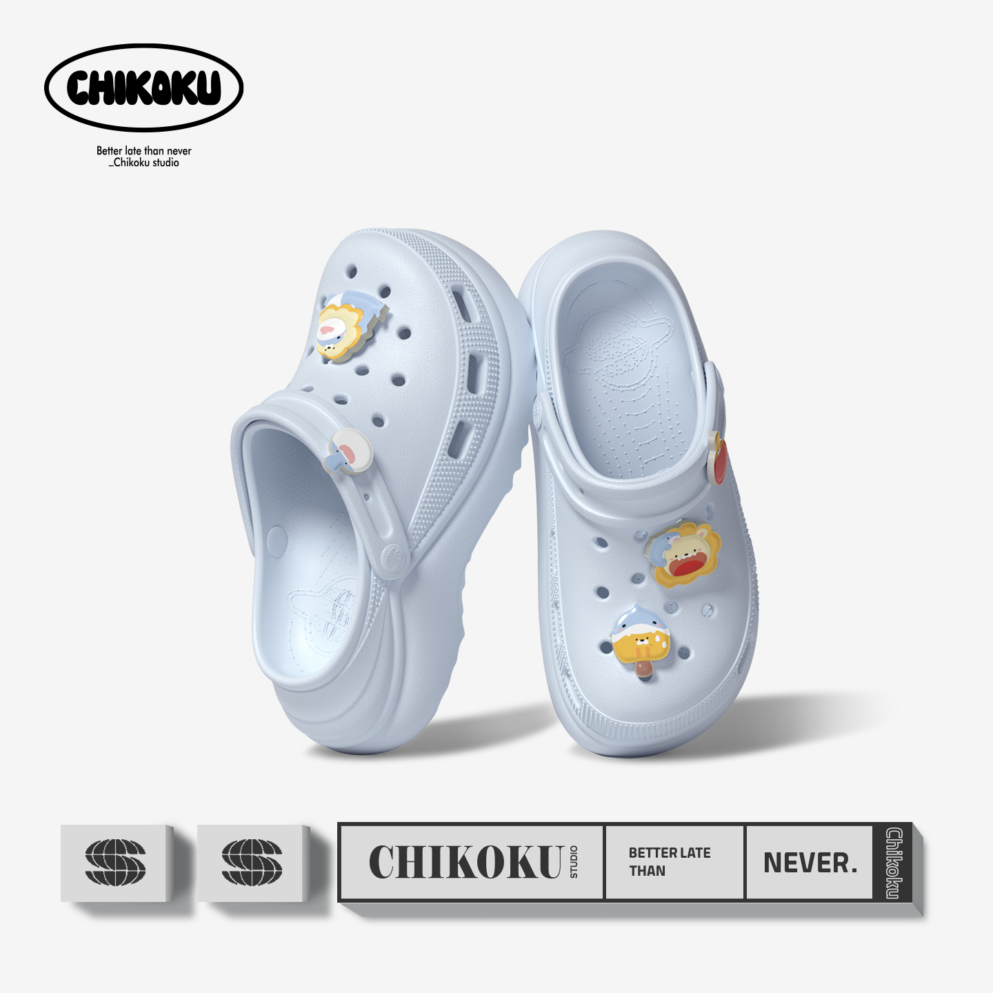 chikoku雪浪洞洞鞋女夏季新款可爱鲨鱼鞋花厚底增高包头沙滩凉鞋