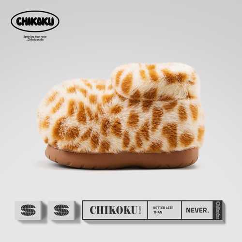 chikoku汉堡棉鞋&小狗萌物圆棉靴冬亲子居家舒适保暖包跟毛毛拖鞋