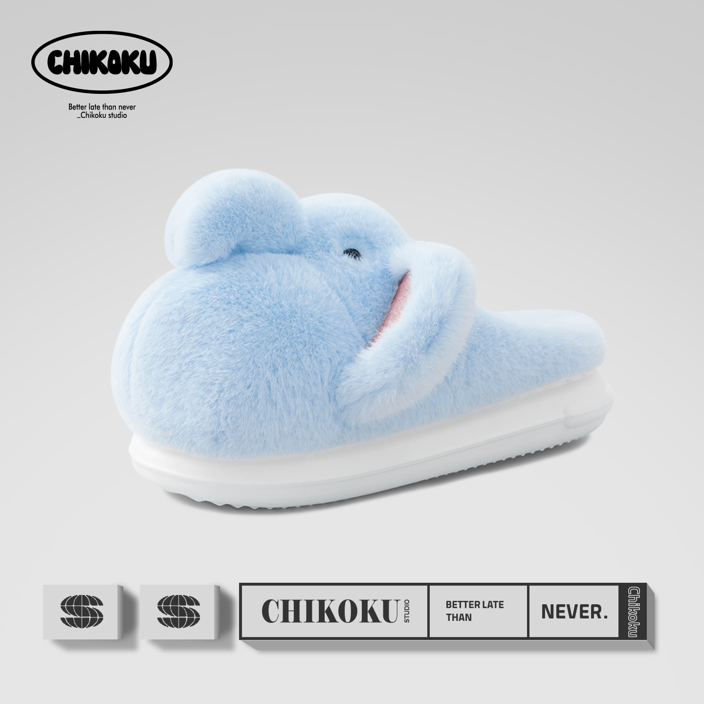 chikoku萌物圆情侣款包跟棉拖鞋