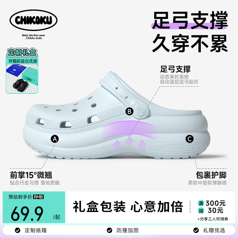 chikoku麻薯高足弓厚底洞洞鞋女图片