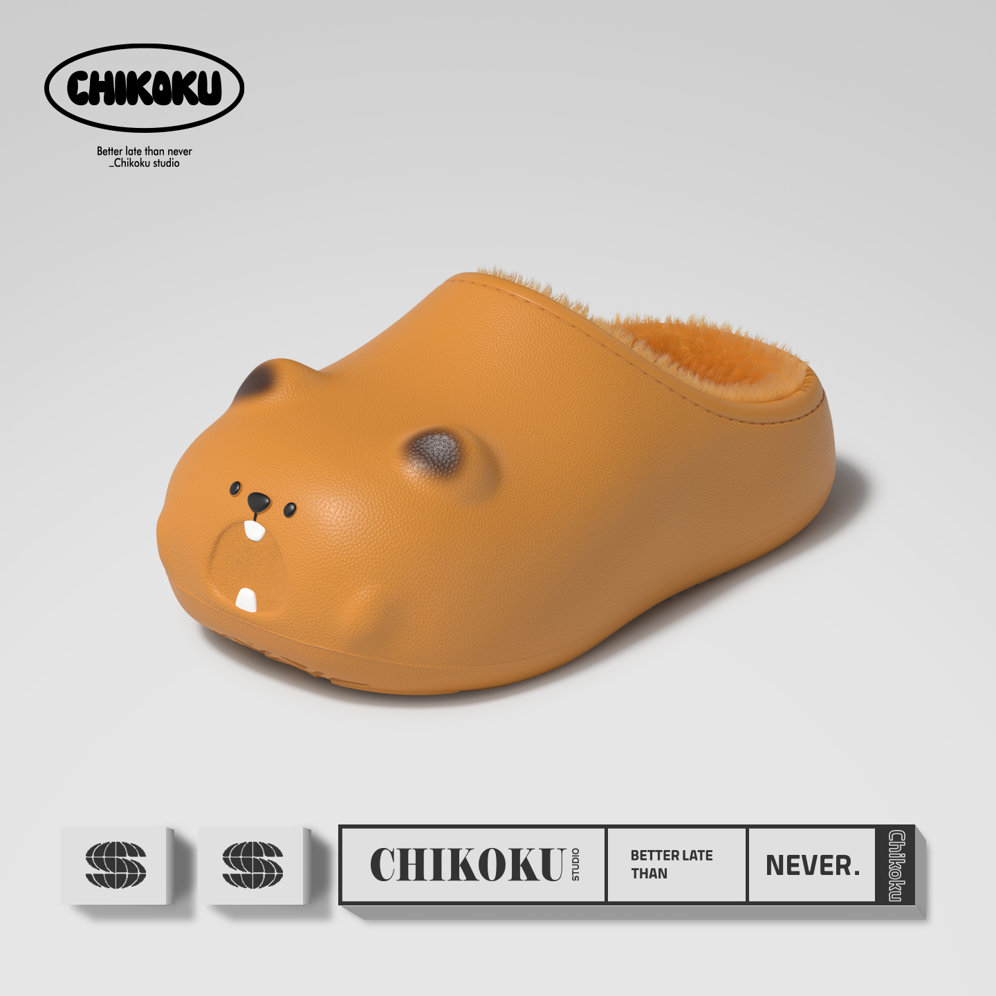 chikoku土拨鼠防水棉拖鞋女冬季