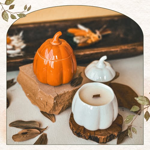 Pumpkin Candle 陶瓷南瓜香薰蜡烛杯带盖 卧室助眠秋季摆件送女生