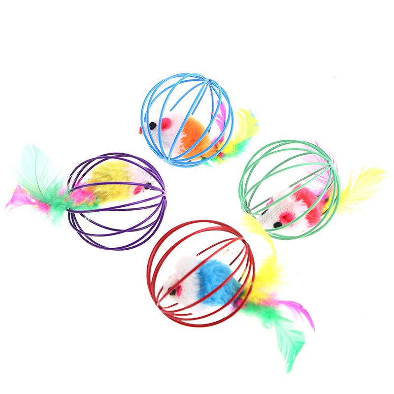 毛老鼠猫玩具仿真毛绒彩色羽毛逗猫小老鼠耐抓咬猫咪自嗨玩具