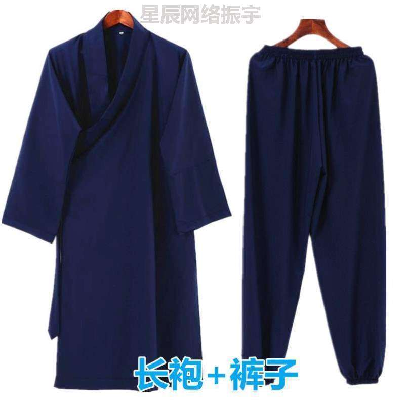 衣服三清男练斜襟套装道士长袍道袍长褂道家法衣服装领太极道服}