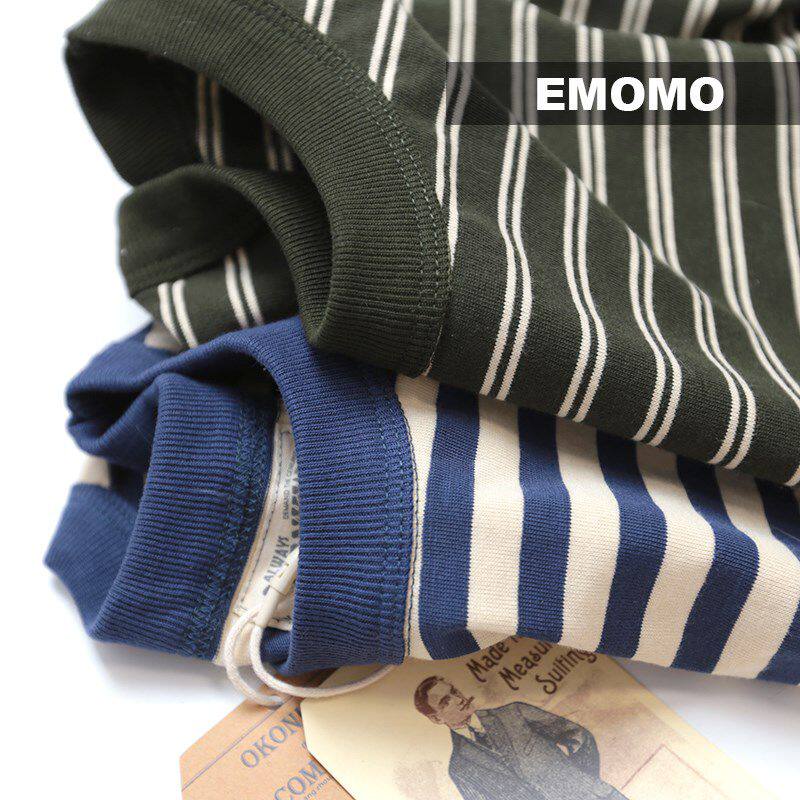 Emomo复古经典条纹vintage风橄榄绿海魂蓝男女情侣圆领短袖T恤tee在类目 女装/女士精品, T恤中 - 来自Buy2taobao.com提供专业的淘宝代购服务