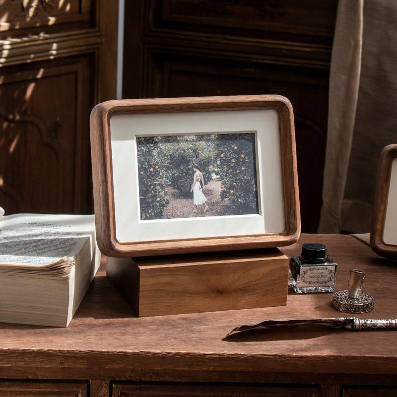 实木质黑胡桃圆角弧画框洗照片做成相框摆台diy6寸相片框照片打印