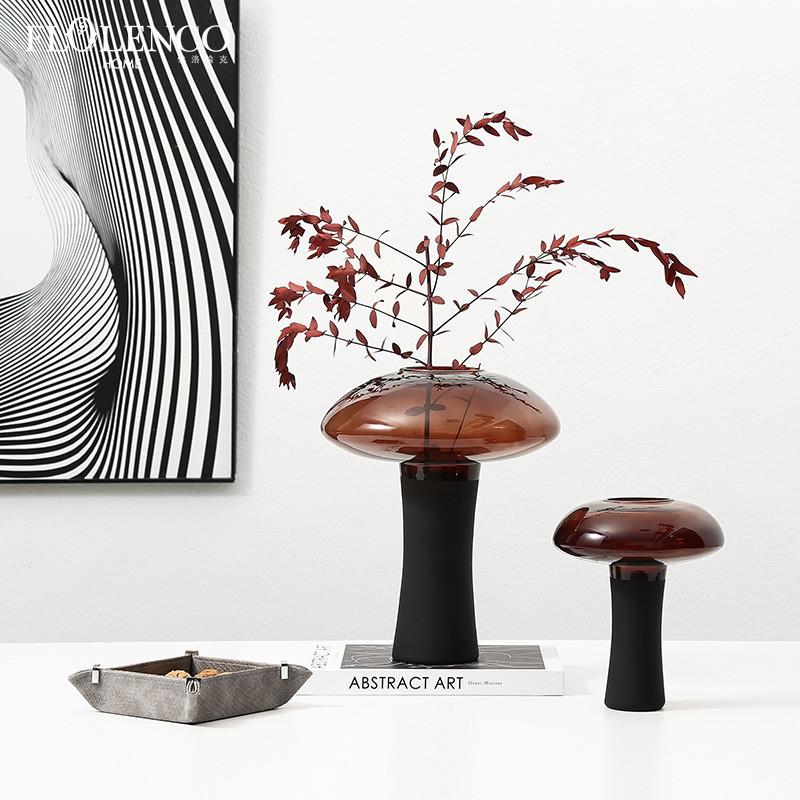 北欧轻奢酒红色细腰玻璃花瓶客厅摆件玄关餐桌高级感花器软装饰品