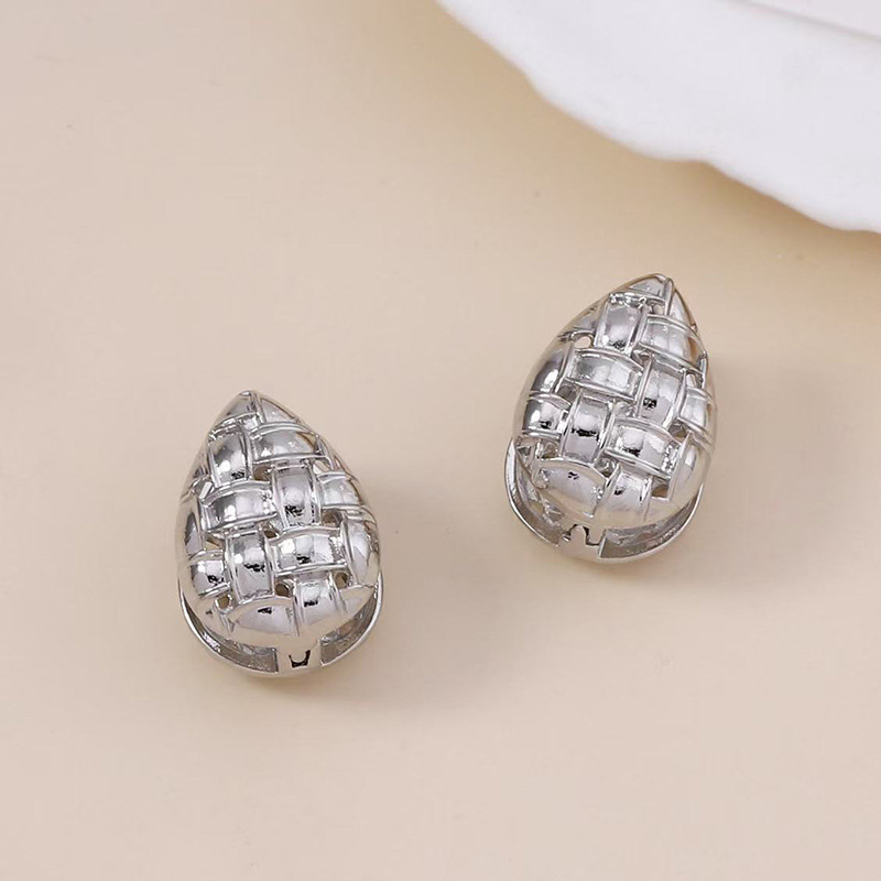 欧美风时尚百搭素金编织感耳扣几何形耳圈耳环小众设计高级耳饰女