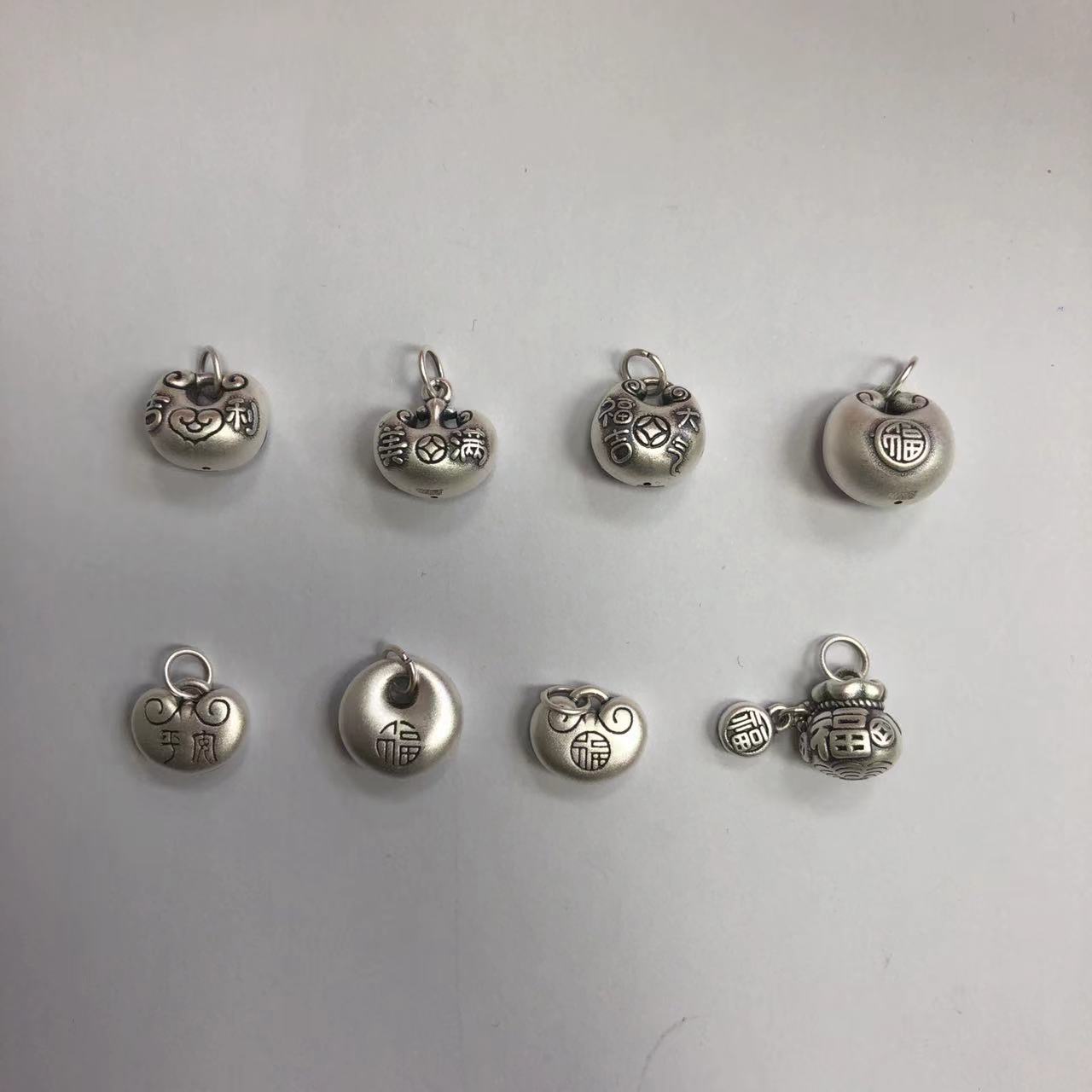 S999足银3D硬银平安喜乐小胖福袋轻奢DIY手链项链吊坠银饰品配件