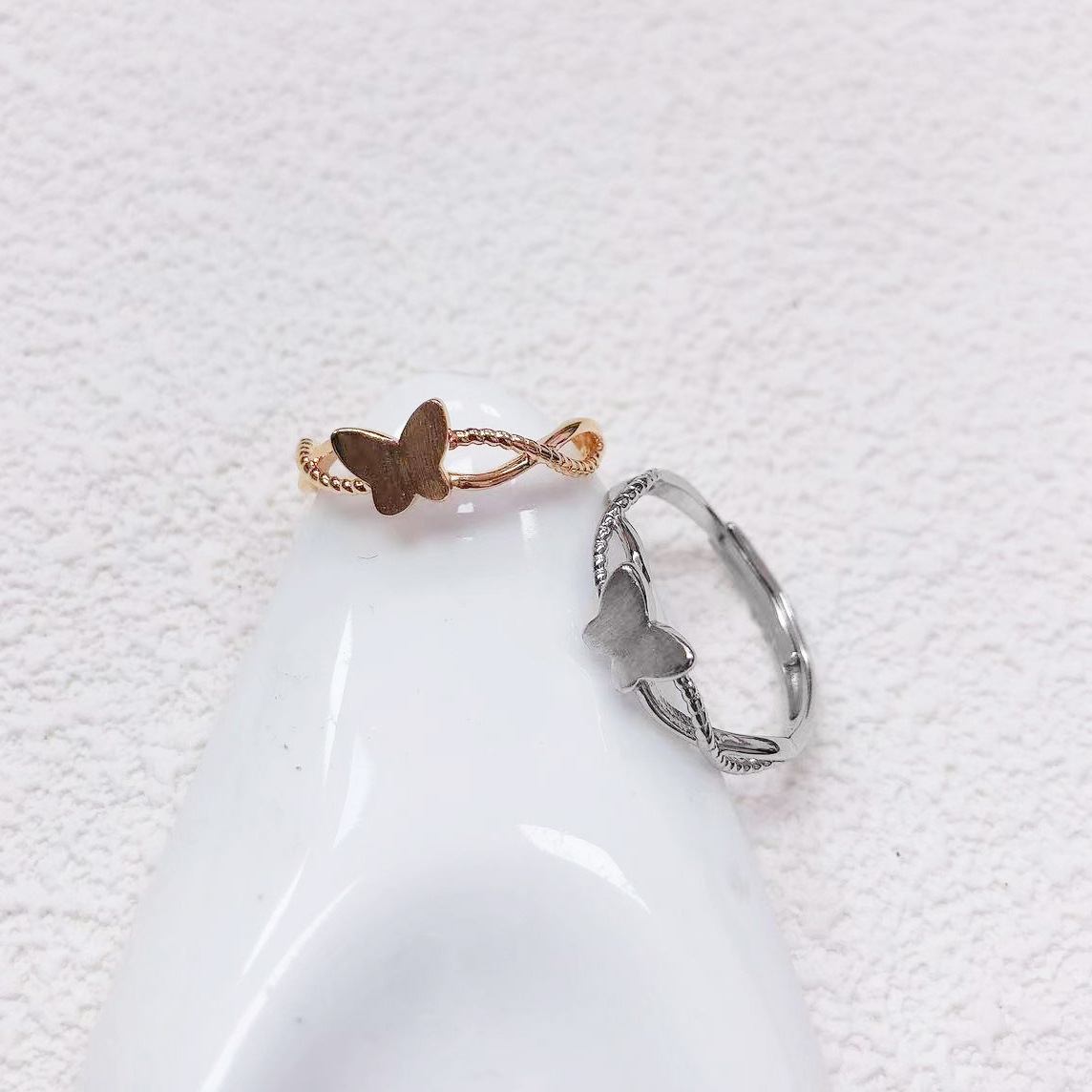 S925纯银双线交叉螺旋蝴蝶戒指女轻奢高级感小众食指戒开口指环