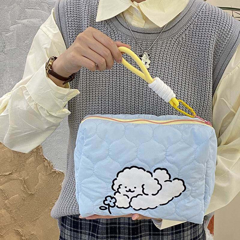 多巴胺线条小狗收纳包糖果色卫生姨妈巾大容量手提杂物收纳化妆包