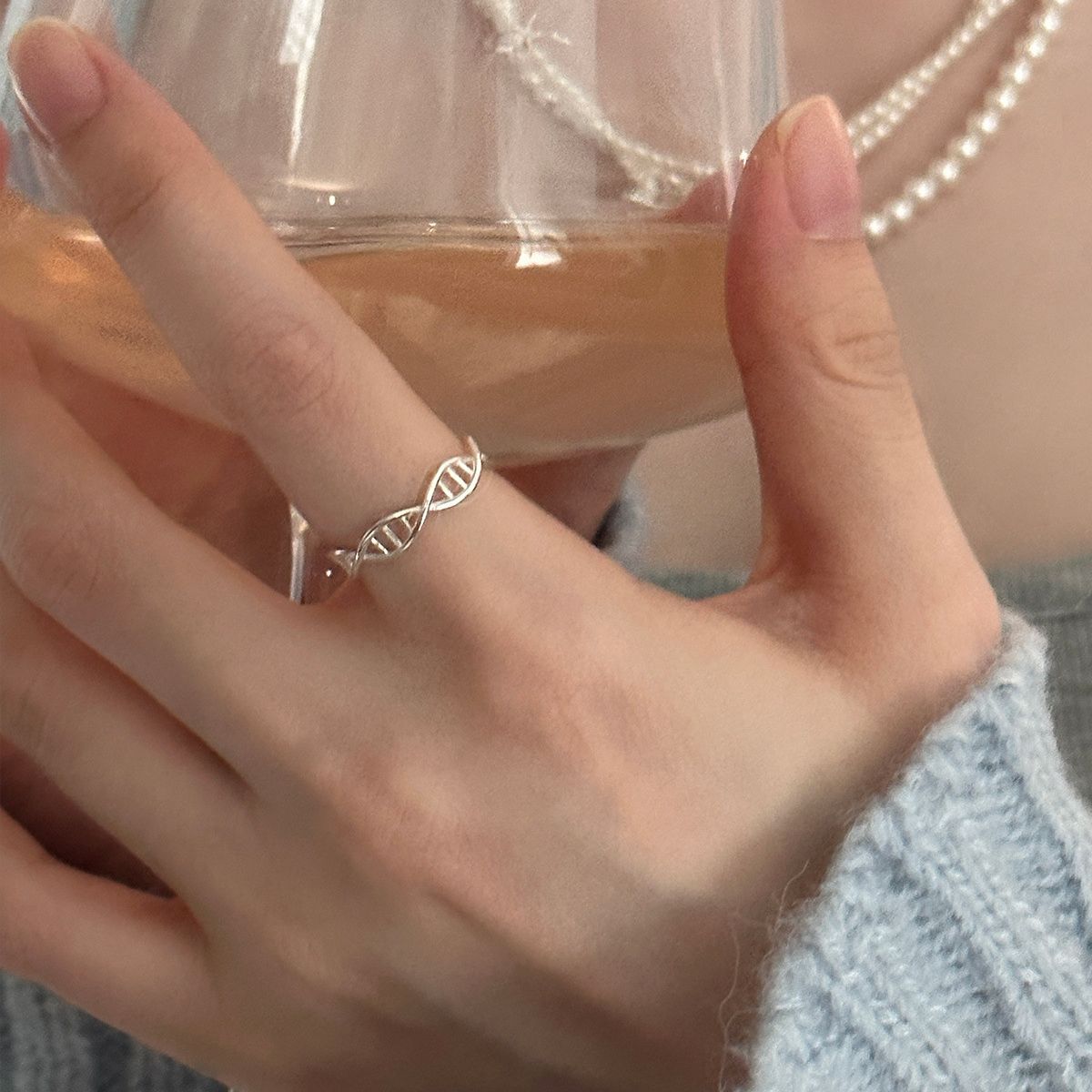925纯银DNA戒指女款个性独特高级感食指戒简约小众设计感指环新款