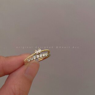 爱心锆石戒指套装 食指戒 女小众设计高级感时尚 尾戒开口可调节个性