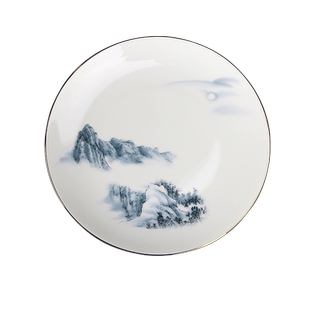 山水之间水墨中式创意盘子骨瓷陶瓷网红餐盘具家用平盘蒸鱼菜盘子