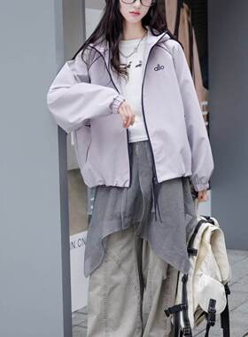 2502 品牌 秋季新款刺绣字母AL撞色连帽冲锋衣