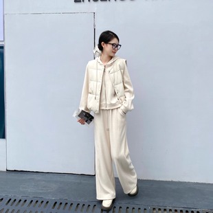 搭夹棉马甲搭阔腿裤 2025秋冬新款 连帽开衫 韩版 加绒三件套女 时尚